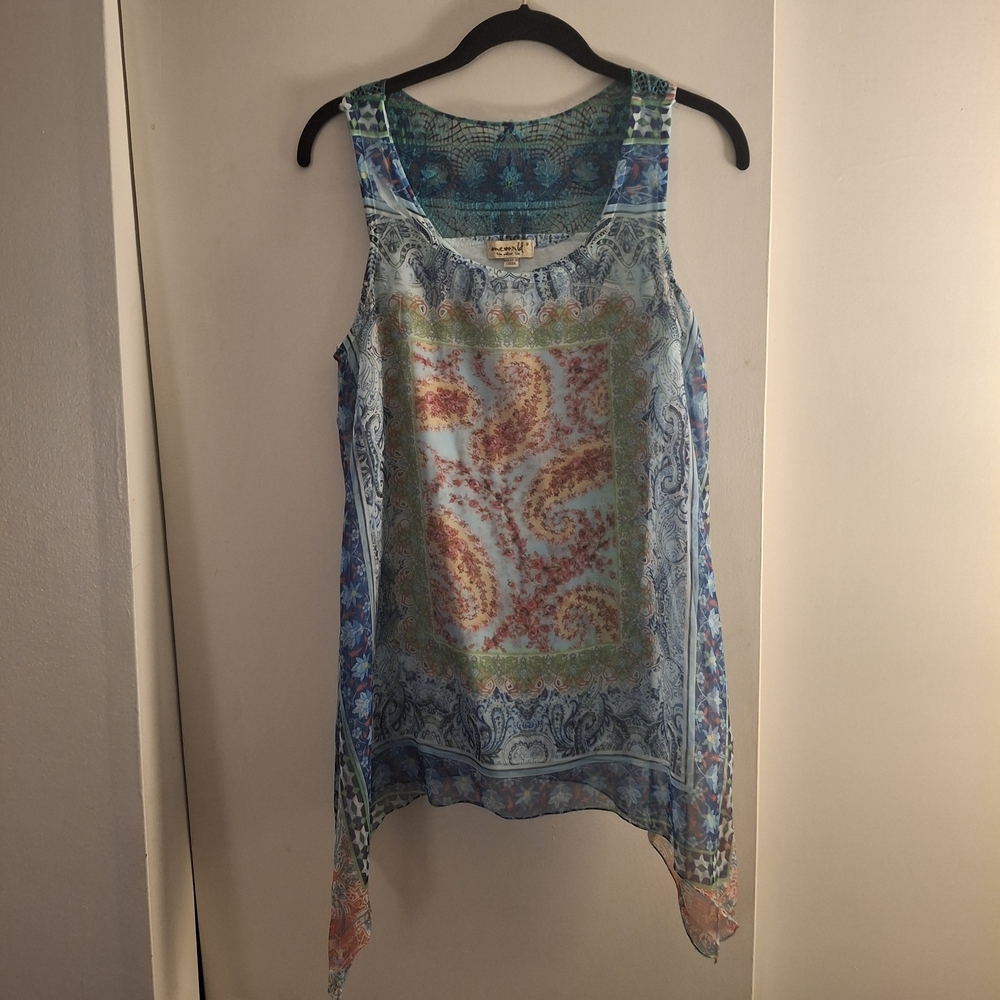 ONE WORLD Women's Multicolor Paisley Sleeveless Tank Tunic